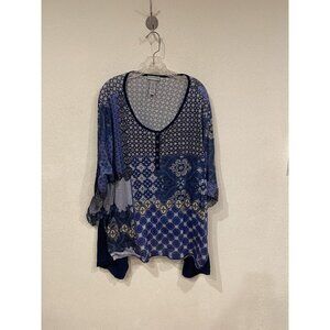 Catherines Blue Patchwork Henley Blouse